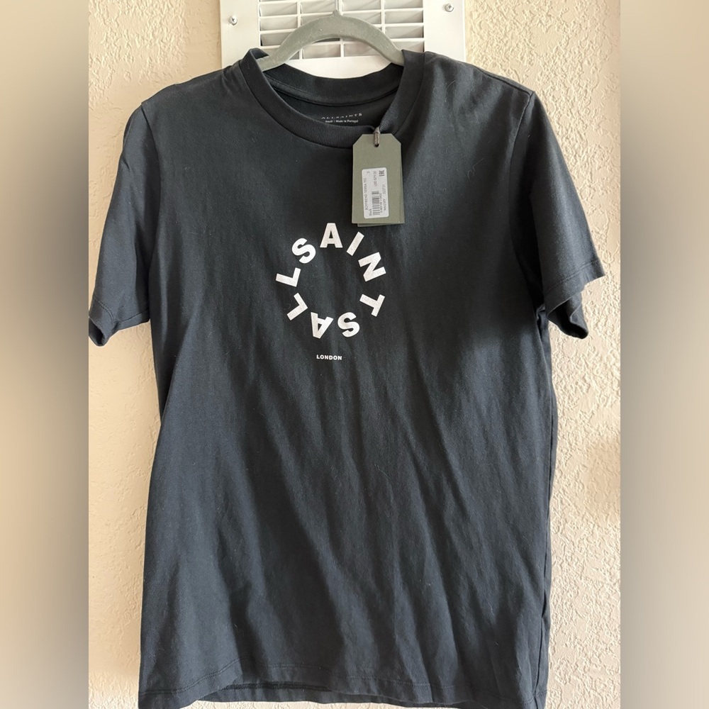 AllSaints Black Graphic T-Shirt - Boyfriend Tierra Tee -Small